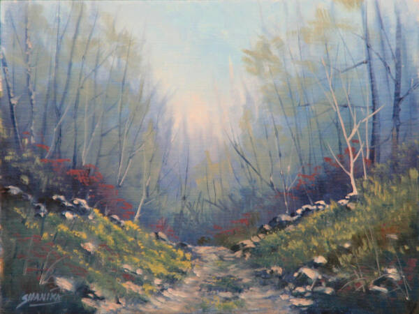 Rocky Mountains Poster featuring the painting 130114-68 The Path Chosen by Kenneth Shanika