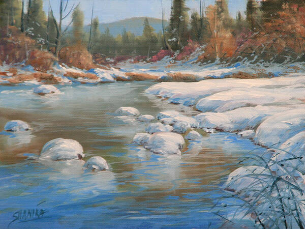 Rocky Mountains Poster featuring the painting 130117-68 Deep Into Winter by Kenneth Shanika