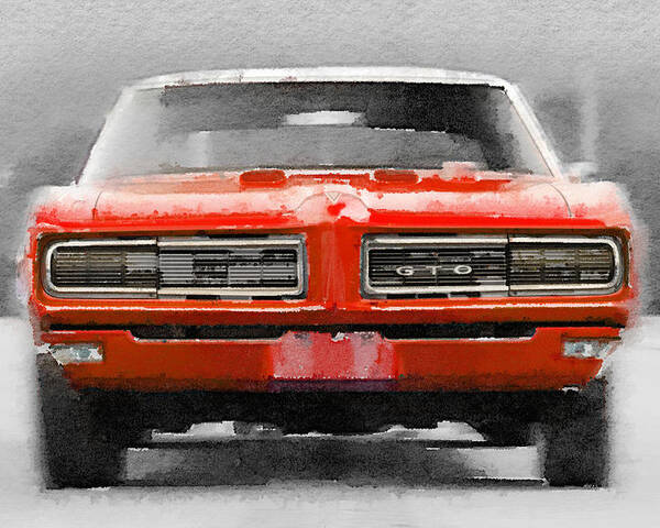 Pontiac Gto Poster featuring the painting 1968 Pontiac GTO Front Watercolor by Naxart Studio