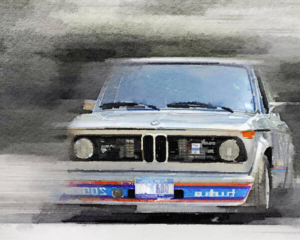 Bmw 2002 Poster featuring the painting 1974 BMW 2002 Turbo Watercolor by Naxart Studio