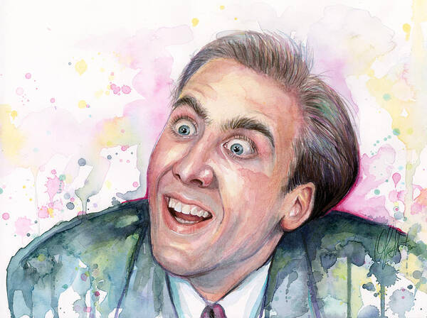 Nic Cage Poster featuring the painting Nicolas Cage You Don't Say Watercolor Portrait by Olga Shvartsur