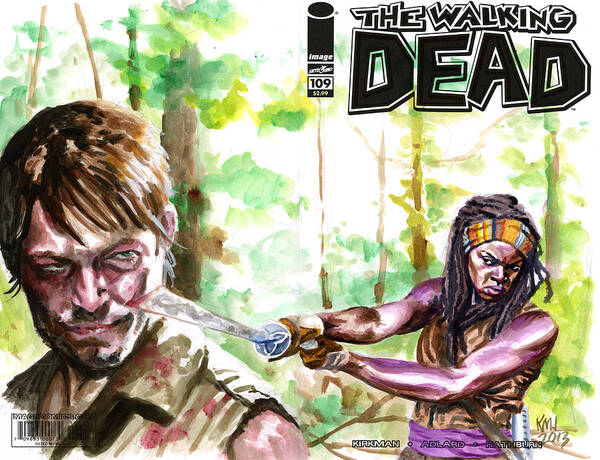 Walking Dead Poster featuring the painting Walking Dead Michonne by Ken Meyer jr