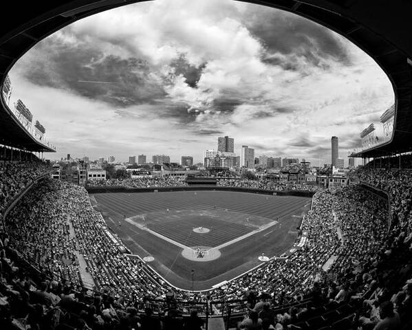Wrigley Field Poster featuring the photograph Wrigley Field black and white art by Greg Wyatt