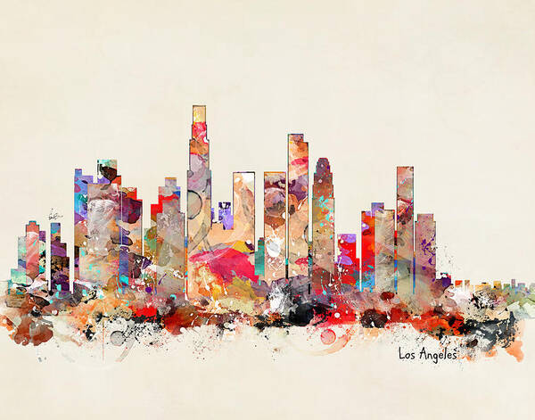 Los Angeles Poster featuring the painting Los Angeles California Skyline by Bri Buckley
