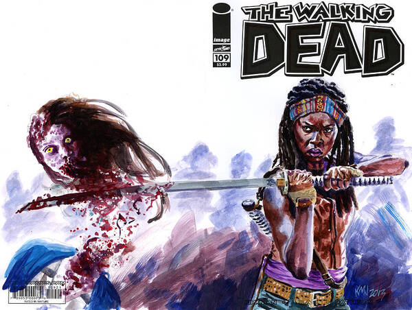 Walking Dead Poster featuring the painting Walking Dead Michonne by Ken Meyer jr