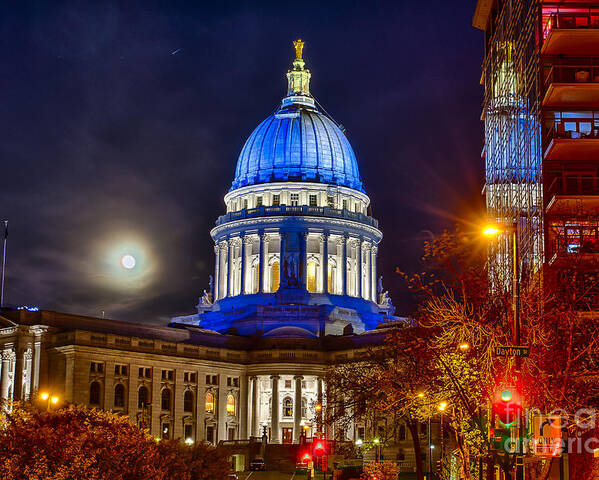 Blue Poster featuring the photograph Madison Capitol by Steven Ralser