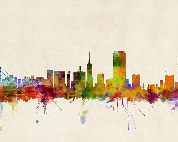 San Francisco Poster featuring the digital art San Francisco City Skyline by Michael Tompsett