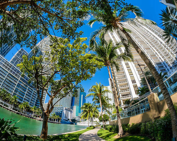 Architecture Poster featuring the photograph Downtown Miami Brickell Fisheye by Raul Rodriguez