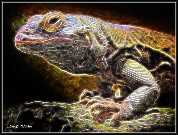 Cosmic Poster featuring the painting A Cosmic Lizard by Jon Volden