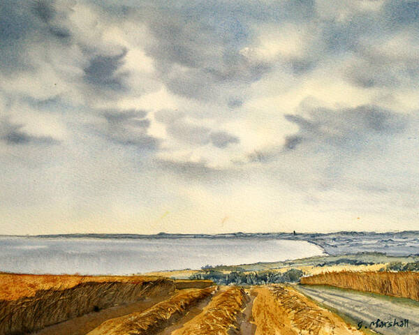 Glenn Marshall Poster featuring the painting Across the Bay to Barmston by Glenn Marshall