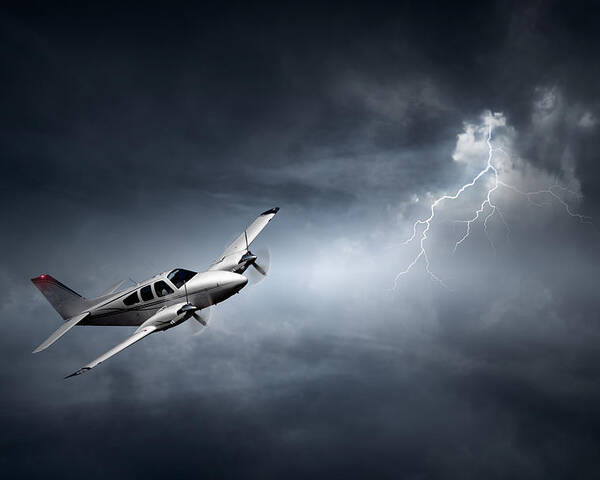 Aeroplane Poster featuring the photograph Risk - Aeroplane in thunderstorm by Johan Swanepoel