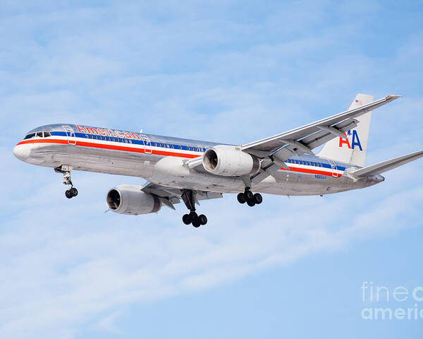 757 Poster featuring the photograph Amercian Airlines Boeing 757 Airplane Landing by Paul Velgos