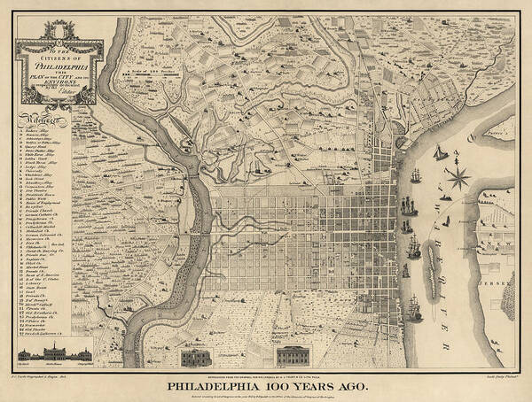 Philadelphia Poster featuring the drawing Antique Map of Philadelphia by P. C. Varte - 1875 by Blue Monocle