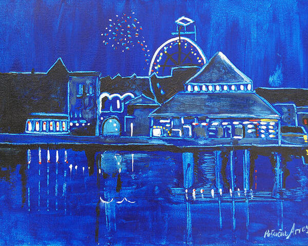 Asbury Art Poster featuring the painting Asbury Park's Night Memories by Patricia Arroyo