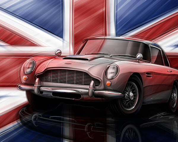 Blank Greetings Card Silver/grey with red interior Aston Martin DB5 