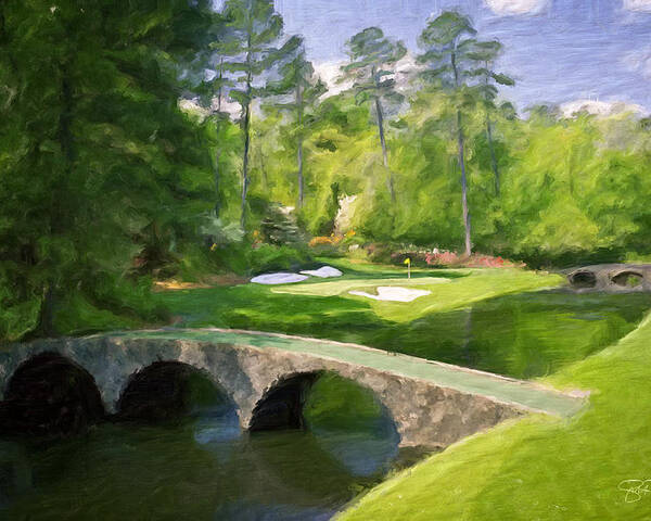 Augusta Poster featuring the painting Augusta National Hole 12 - Golden Bell 2 by Scott Melby