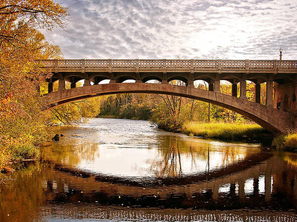 Autumn Bridge Poster featuring the photograph Autumn Bridge Landscape by Gwen Gibson