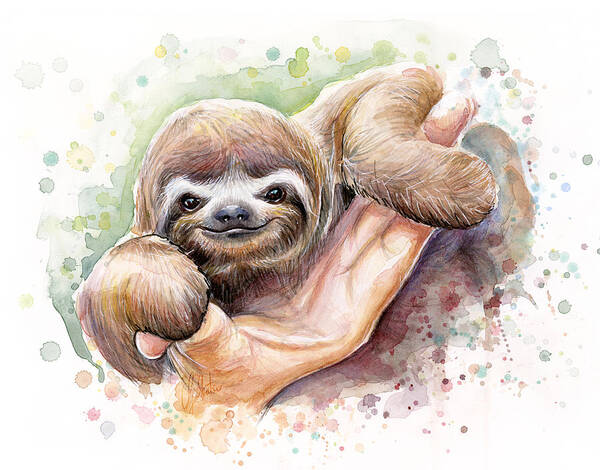 Sloth Poster featuring the painting Baby Sloth Watercolor by Olga Shvartsur