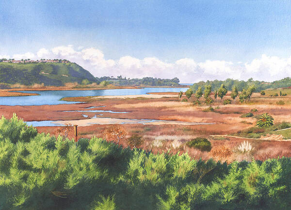 Batiquitos Poster featuring the painting Batiquitos Lagoon Carlsbad California by Mary Helmreich