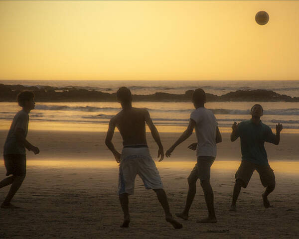 Soccer Poster featuring the photograph Beach Soccer At Sunset by Owen Weber