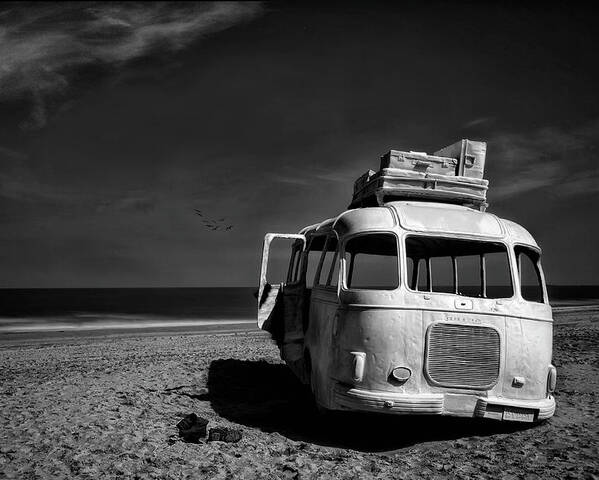 Landscape Poster featuring the photograph Beached Bus by Yvette Depaepe
