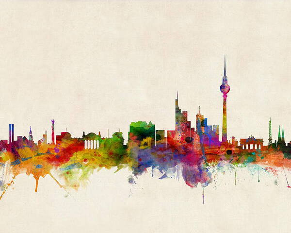 City Skyline Poster featuring the digital art Berlin City Skyline by Michael Tompsett