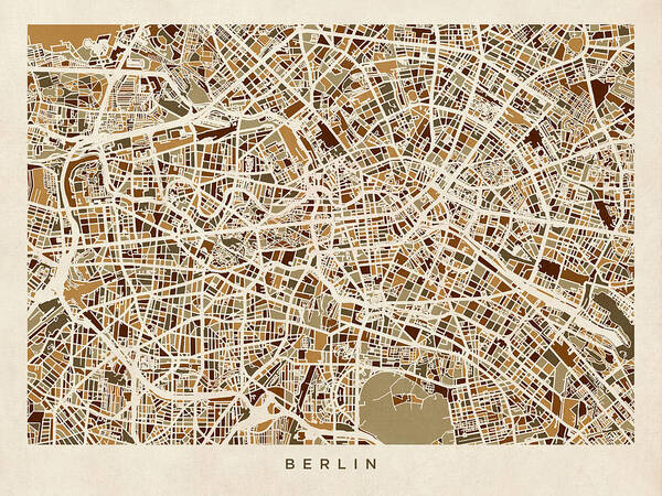 Berlin Map Poster featuring the digital art Berlin Germany Street Map by Michael Tompsett