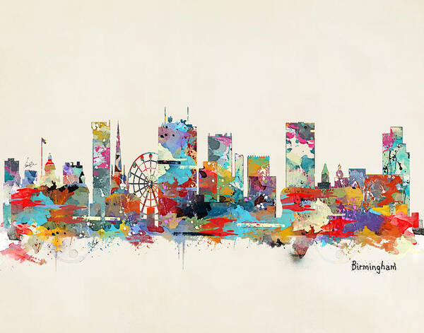 Brimingham Skyline Poster featuring the painting Birmingham City Skyline by Bri Buckley