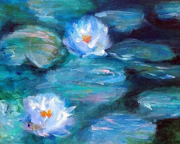 Blue Poster featuring the painting Blue Water Lilies by Lauren Heller