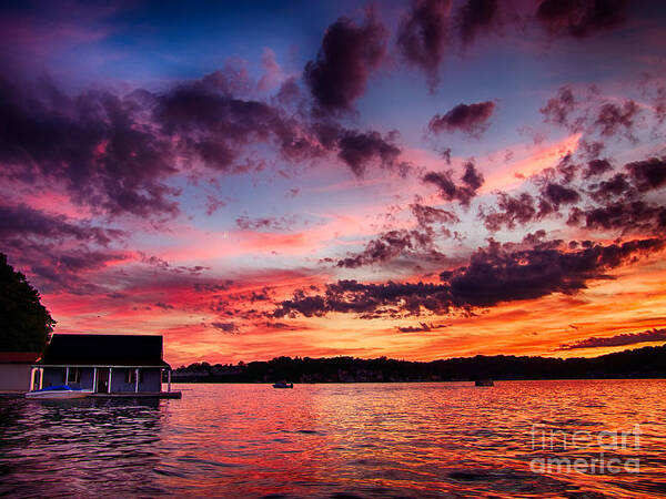 Lake Hopatcong Poster featuring the photograph Boathouse Sunset by Mark Miller