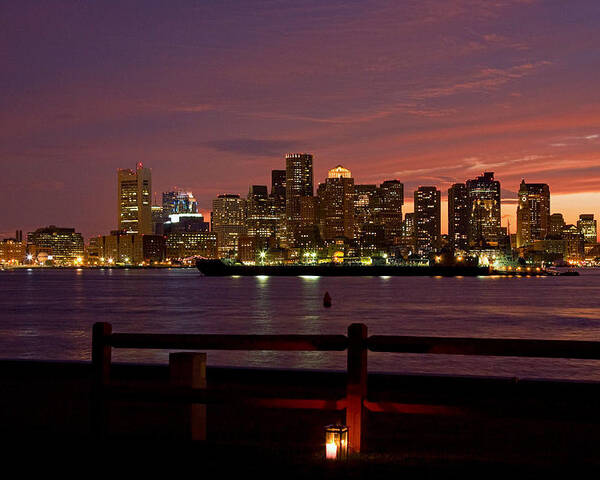 Boston Harbor Poster featuring the photograph Boston skyline sunset by Jeff Folger