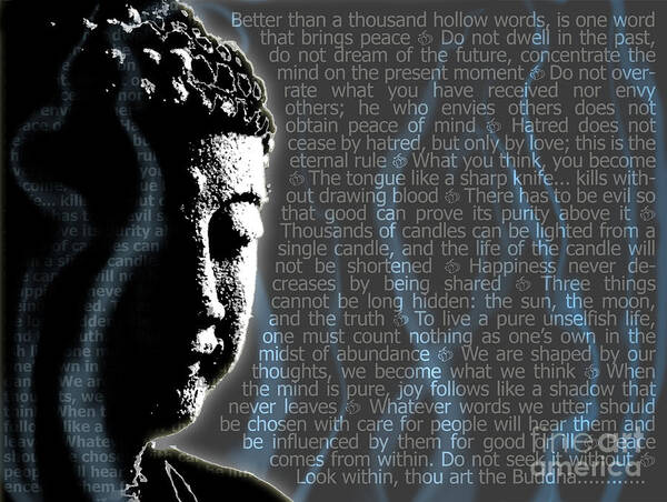 Buddha Poster featuring the digital art Buddha quotes by Sassan Filsoof