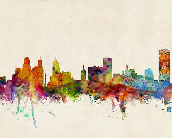 Watercolour Poster featuring the digital art Buffalo Skyline by Michael Tompsett