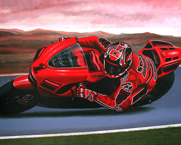 Casey Stoner On Ducati Poster featuring the painting Casey Stoner on Ducati by Paul Meijering