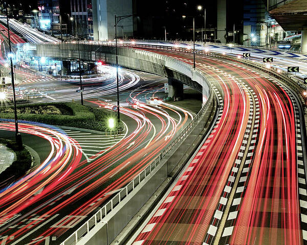 Night Poster featuring the photograph Chaotic Traffic by Koji Tajima