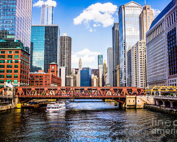America Poster featuring the photograph Chicago Cityscape at Wells Street Bridge by Paul Velgos