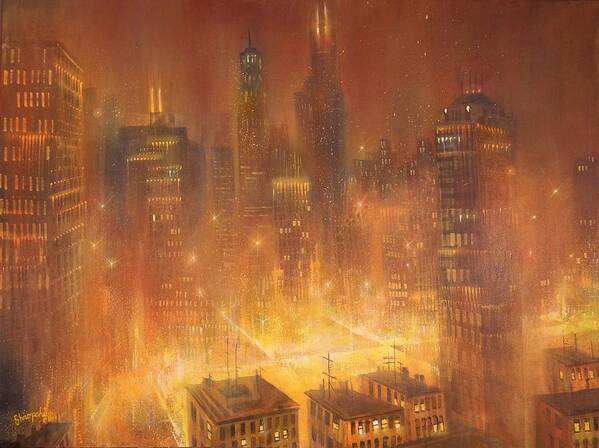 Chicago Poster featuring the painting Chicago Gold by Tom Shropshire