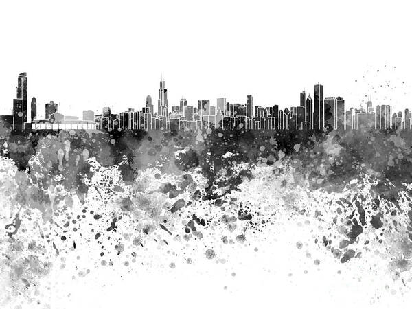 Chicago Skyline In Black Watercolor On White Background Poster By