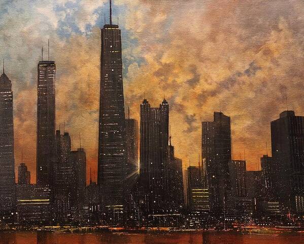 Chicago Poster featuring the painting Chicago Skyline Silhouette by Tom Shropshire