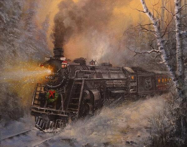 Trains Poster featuring the painting Christmas Train in Wisconsin by Tom Shropshire