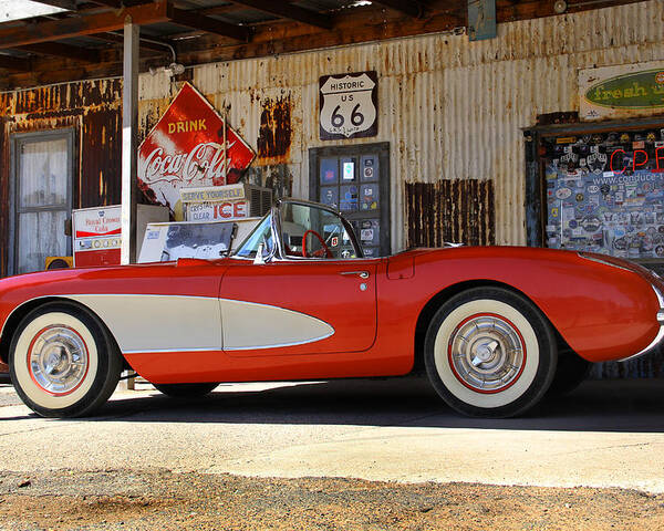 Corvette Poster featuring the photograph Classic Corvette on Route 66 by Mike McGlothlen