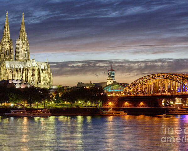 Cologne Poster featuring the photograph Cologne Cathedral with Rhine Riverside by Heiko Koehrer-Wagner