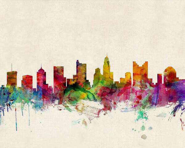 Watercolour Poster featuring the digital art Columbus Ohio Skyline by Michael Tompsett