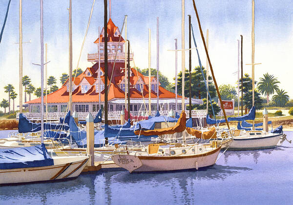 San Diego Poster featuring the painting Coronado Boathouse by Mary Helmreich