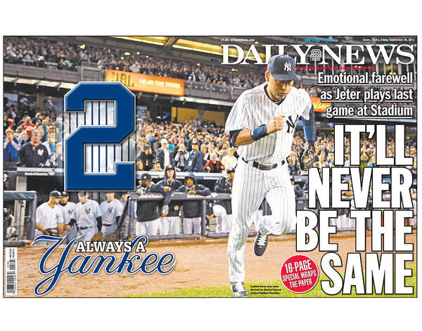 American League Baseball Poster featuring the photograph Daily News Front Page Wrap Derek Jeter by New York Daily News