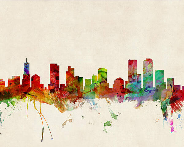 Watercolour Poster featuring the digital art Denver Colorado Skyline by Michael Tompsett