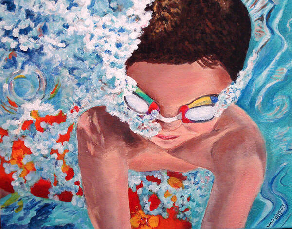 Swimming Poster featuring the painting Dive In by Linda Queally