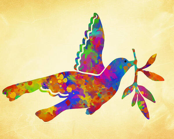 Dove Poster featuring the mixed media Dove With Olive Branch by Christina Rollo