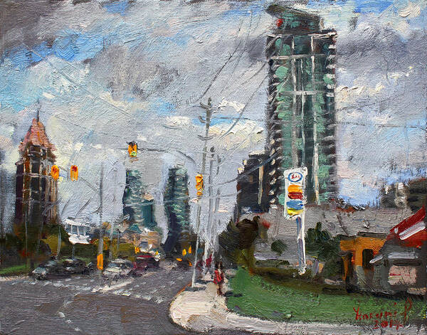 Downtown Mississauga Poster featuring the painting Downtown Mississauga ON by Ylli Haruni