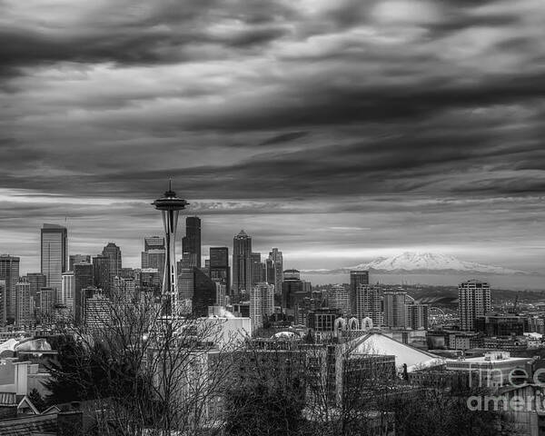 Seattle Poster featuring the photograph Downtown Seattle Black and White by Eddie Yerkish